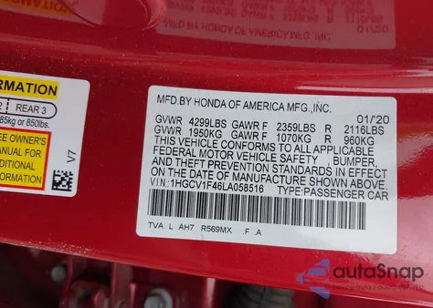 2020 Honda Accord Ex from USA, damaged, VIN 1HGCV1F46LA058516